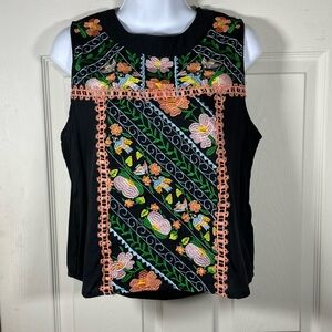 Floral Embroidered‎ Black Sleeveless Blouse
